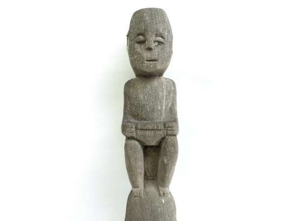 Pole Statue 870mm Double Figurine Dayak Bahau Outdoor Garden Figure Sculpture Borneo Headhunter