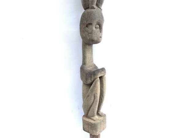 Pole Statue 870mm Double Figurine Dayak Bahau Outdoor Garden Figure Sculpture Borneo Headhunter
