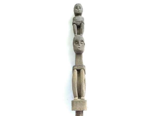 Pole Statue 870mm Double Figurine Dayak Bahau Outdoor Garden Figure Sculpture Borneo Headhunter