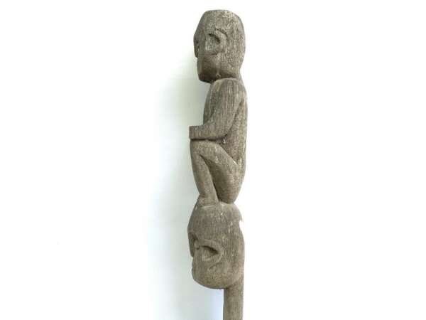 Pole Statue 870mm Double Figurine Dayak Bahau Outdoor Garden Figure Sculpture Borneo Headhunter