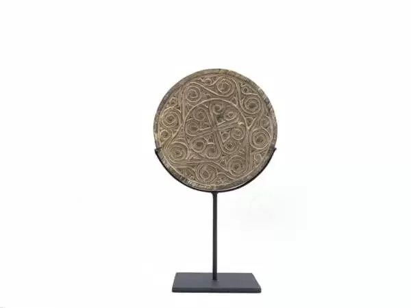 Carved Wooden Panel (260mm On Stand) Round Wall Table Deco Timor Island Tribe Wood Carving