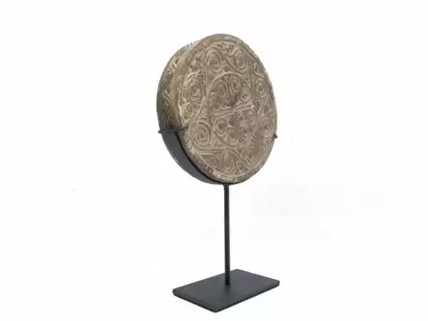 Carved Wooden Panel (260mm On Stand) Round Wall Table Deco Timor Island Tribe Wood Carving
