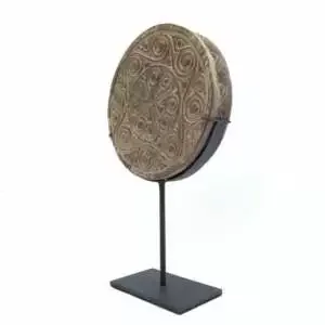 Carved Wooden Panel (260mm On Stand) Round Wall Table Deco Timor Island Tribe Wood Carving