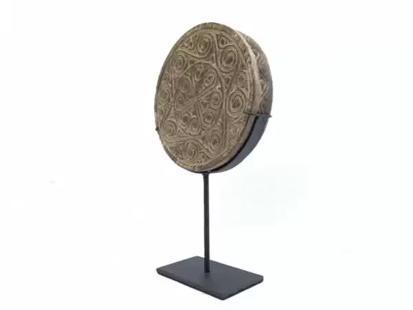 Carved Wooden Panel (260mm On Stand) Round Wall Table Deco Timor Island Tribe Wood Carving