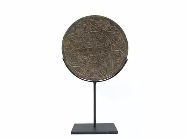 Carved Wooden Panel (260mm On Stand) Round Wall Table Deco Timor Island Tribe Wood Carving