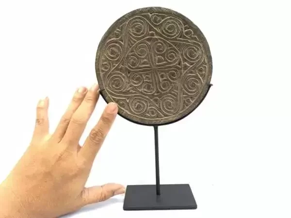 Carved Wooden Panel (260mm On Stand) Round Wall Table Deco Timor Island Tribe Wood Carving