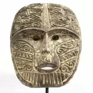 Indonesia Mask (540mm On Stand) Atauro Timor Island Sculpture Wood Carving Face Figurine Wall Deco